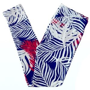 LuLaRoe Tropical Foliage Leggings - Red, White and Blue Hawaiian
